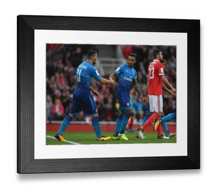 Framed Print : Theo Walcott and Sead Kolasinac Celebrate Arsenal's First Goal Against SL Benfica (Emirates Cup 2017-18) Framed Print : Theo Walcott and Sead Kolasinac Celebrate Arsenal's First Goal Against SL Benfica (Emirates Cup 2017-18)