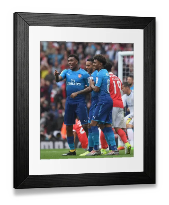Framed Print : Arsenal Celebrate: Theo Walcott, Alex Iwobi, Reiss Nelson (vs Benfica, Emirates Cup 2017-18) Framed Print : Arsenal Celebrate: Theo Walcott, Alex Iwobi, Reiss Nelson (vs Benfica, Emirates Cup 2017-18)