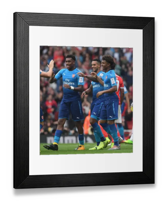 Framed Print : Triumphant Moment: Walcott, Iwobi, and Nelson Celebrate Arsenal's Goals (vs Benfica, Emirates Cup 2017-18) Framed Print : Triumphant Moment: Walcott, Iwobi, and Nelson Celebrate Arsenal's Goals (vs Benfica, Emirates Cup 2017-18)