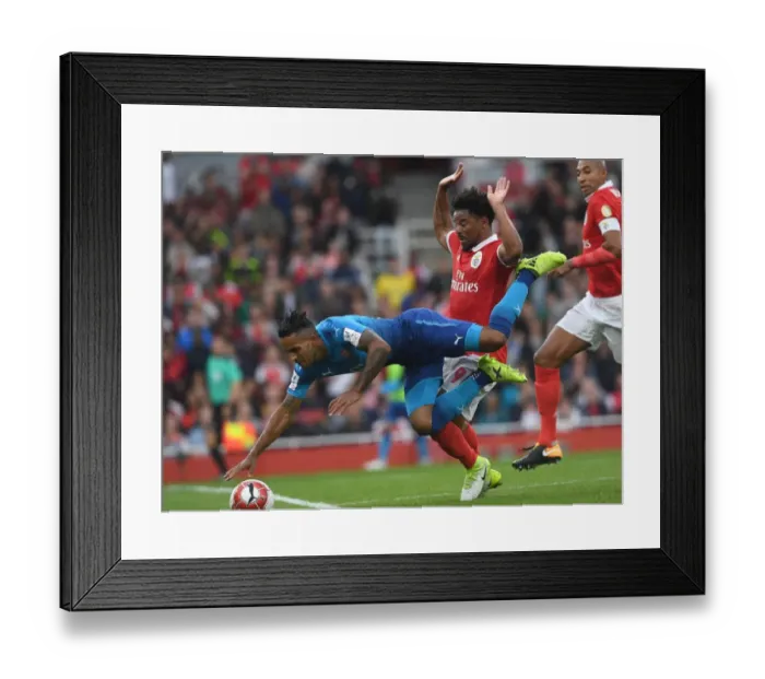 Framed Print : Theo Walcott vs Eliseu: A Battle at the Emirates Cup Framed Print : Theo Walcott vs Eliseu: A Battle at the Emirates Cup