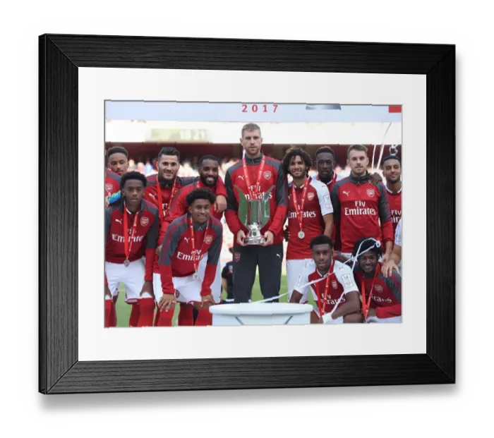 Framed Print : Per Mertesacker Lifts Emirates Cup: Arsenal's Victory over Sevilla FC (2017)