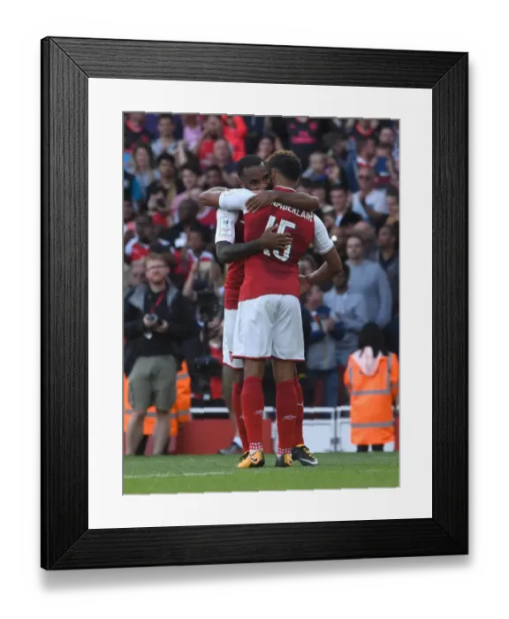 Framed Print : Arsenal's Lacazette and Oxlade-Chamberlain Celebrate Goal at Emirates Cup