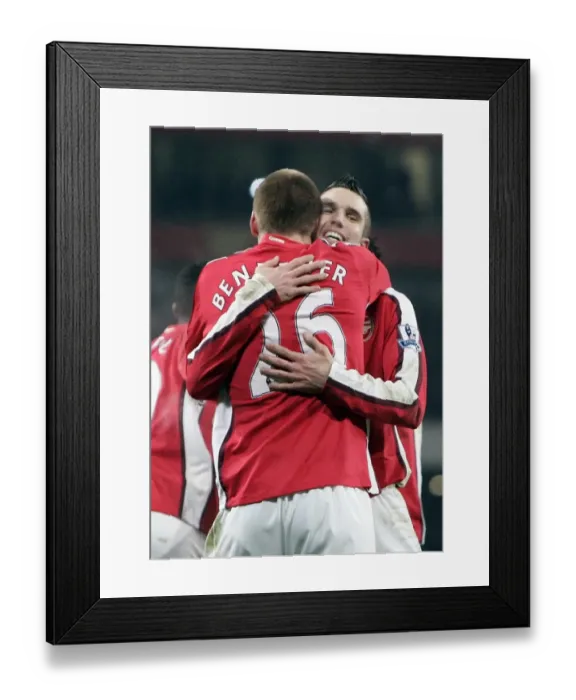 Framed Print : Bendtner and van Persie: Arsenal's Unstoppable Duo Celebrates 1:0 Win Over Bolton Wanderers