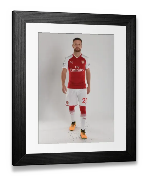 Framed Print : Arsenal Football Club: Shkodran Mustafi at 2017-18 Team Photocall