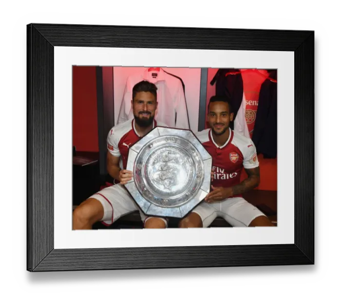 Framed Print : Arsenal Football Club: Giroud and Walcott Rejoice in FA Community Shield Triumph with the Trophy