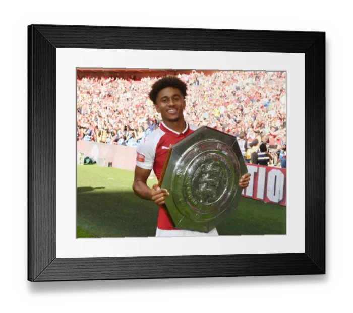 Framed Print : Reiss Nelson Lifts FA Community Shield: Arsenal's Victory over Chelsea (2017-18)