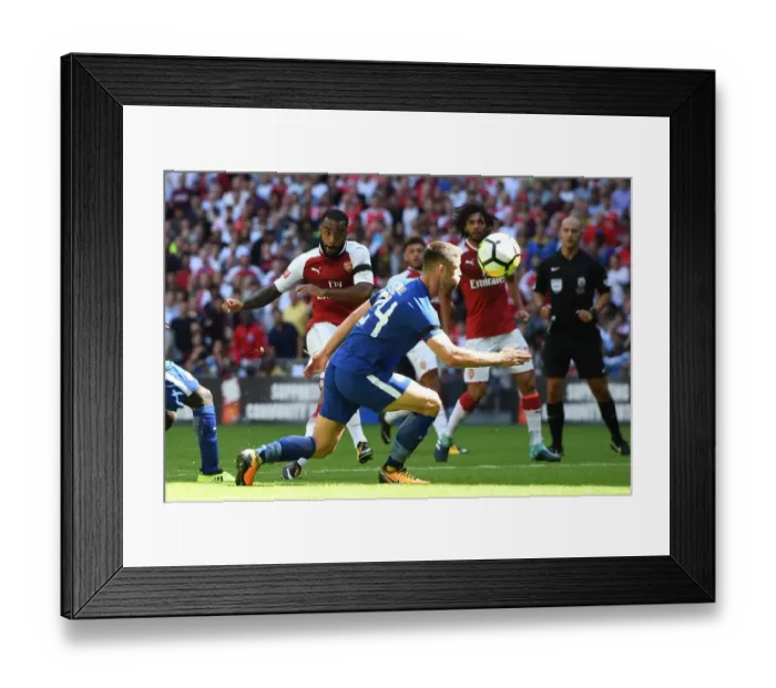 Framed Print : Alexandre Lacazette Scores Against Gary Cahill: Arsenal vs. Chelsea - FA Community Shield 2017-18
