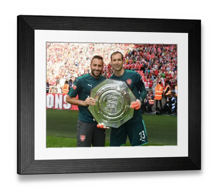 Framed Print : Arsenal's Ospina and Cech Lift the FA Community Shield: Arsenal's Victory over Chelsea, 2017-18