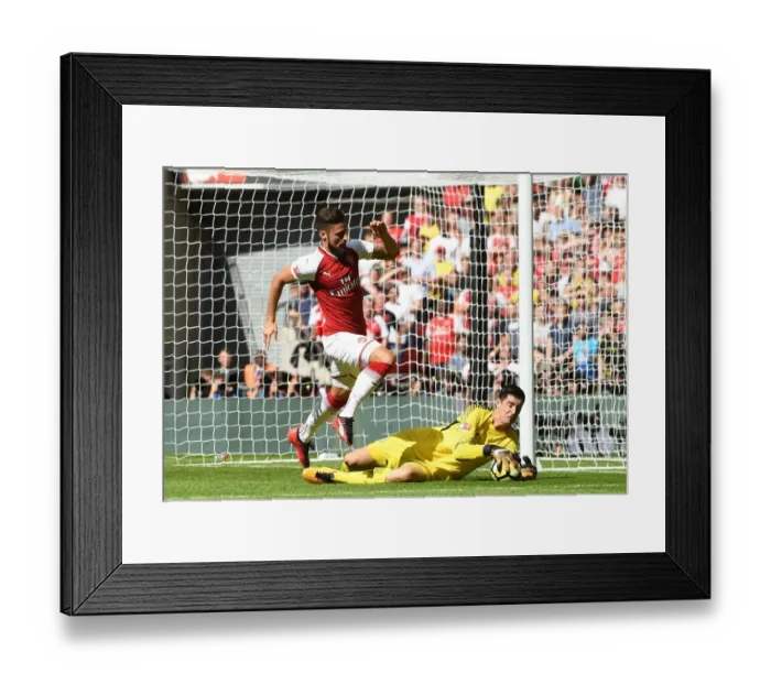 Framed Print : Clash at Wembley: Giroud vs. Courtois in the FA Community Shield Showdown Framed Print : Clash at Wembley: Giroud vs. Courtois in the FA Community Shield Showdown
