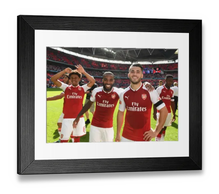 Framed Print : Arsenal Triumph in FA Community Shield: Lacazette, Nelson, and Kolasinac Celebrate