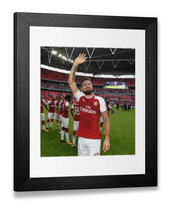 Framed Print : Arsenal's Olivier Giroud Celebrates FA Community Shield Victory over Chelsea Framed Print : Arsenal's Olivier Giroud Celebrates FA Community Shield Victory over Chelsea