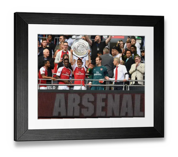Framed Print : Granit Xhaka Lifts FA Community Shield: Arsenal's Victory over Chelsea (2017-18)
