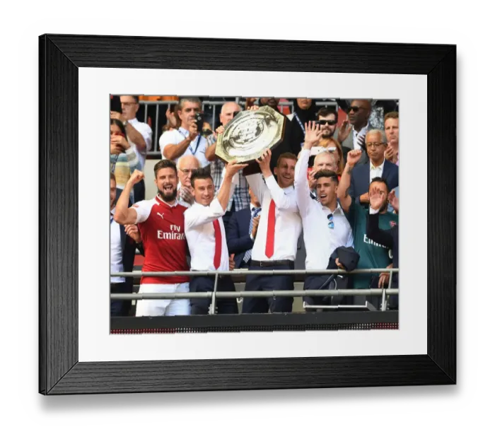 Framed Print : Arsenal Champions: Giroud, Koscielny, Mertesacker, Gabriel Celebrate FA Community Shield Victory