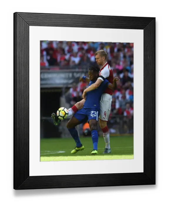 Framed Print : Per Mertesacker (Arsenal) Michy Batshuayi (Chelsea). Arsenal 1: 1 Chelsea. Arsenal win 4 Framed Print : Per Mertesacker (Arsenal) Michy Batshuayi (Chelsea). Arsenal 1: 1 Chelsea. Arsenal win 4