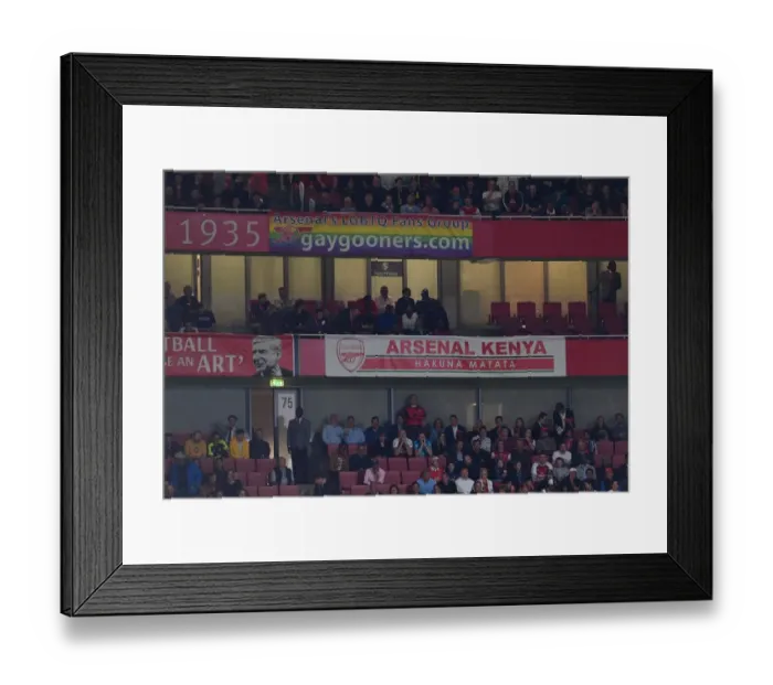 Framed Print : Arsenal Kenya banner. Arsenal 4: 3 Leicester City. Premier League. Emirates Stadium