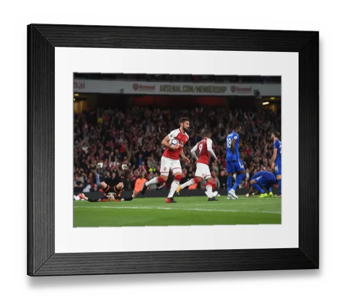 Framed Print : Olivier Giroud Celebrates After Scoring His Third Goal: Arsenal vs Leicester City, Premier League 2017-18 Framed Print : Olivier Giroud Celebrates After Scoring His Third Goal: Arsenal vs Leicester City, Premier League 2017-18