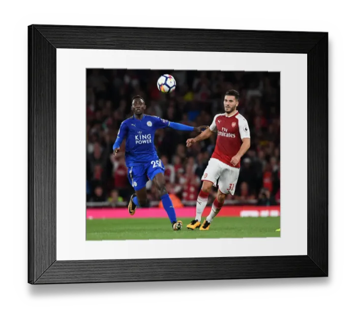 Framed Print : Clash of Forces: Sead Kolasinac vs. Wilfred Ndidi - Arsenal vs. Leicester City, Premier League
