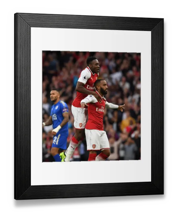 Framed Print : Alexis Lacazette and Danny Welbeck: First Goals for Arsenal Against Leicester City (2017-18)
