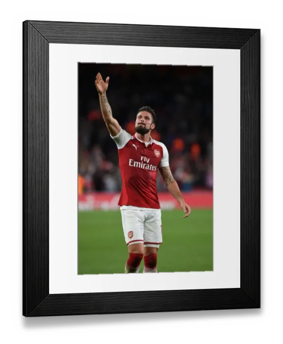 Framed Print : Olivier Giroud: Arsenal's Prolific Striker Celebrates Premier League Victory Over Leicester City, 2017-18 Framed Print : Olivier Giroud: Arsenal's Prolific Striker Celebrates Premier League Victory Over Leicester City, 2017-18