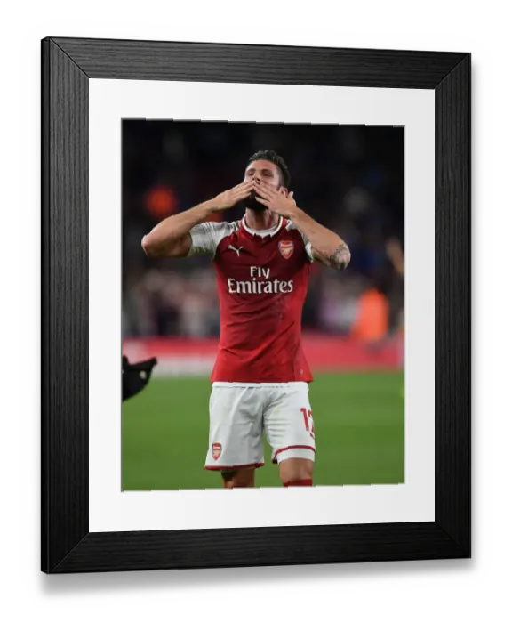 Framed Print : Olivier Giroud Celebrates Arsenal's Victory over Leicester City in the Premier League Framed Print : Olivier Giroud Celebrates Arsenal's Victory over Leicester City in the Premier League