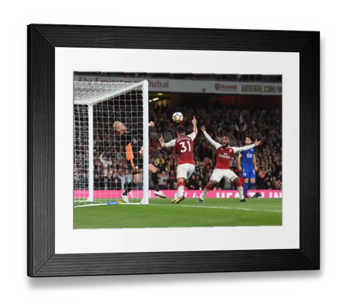 Framed Print : Arsenal's Lacazette and Kolasinac Celebrate Goal Against Leicester's Schmeichel (2017-18) Framed Print : Arsenal's Lacazette and Kolasinac Celebrate Goal Against Leicester's Schmeichel (2017-18)