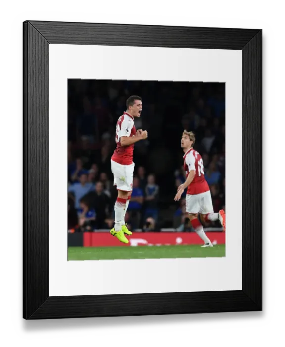 Framed Print : Granit Xhaka: Arsenal's Triumphant Moment after Defeating Leicester City, 2017-18 Premier League
