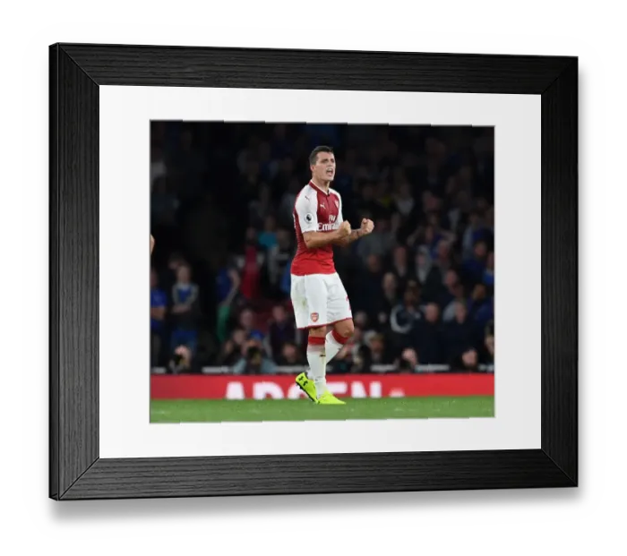 Framed Print : Granit Xhaka's Triumphant Moment: Arsenal's Victory Celebration vs Leicester City, 2017-18 Premier League Framed Print : Granit Xhaka's Triumphant Moment: Arsenal's Victory Celebration vs Leicester City, 2017-18 Premier League
