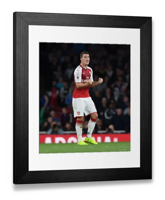 Framed Print : Granit Xhaka: Arsenal's Triumphant Victory Celebration vs. Leicester City (2017-18 Premier League)