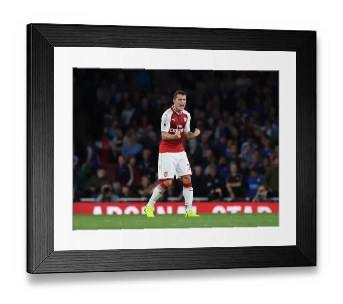 Framed Print : Granit Xhaka Celebrates Arsenal's Victory Over Leicester City, 2017-18 Premier League
