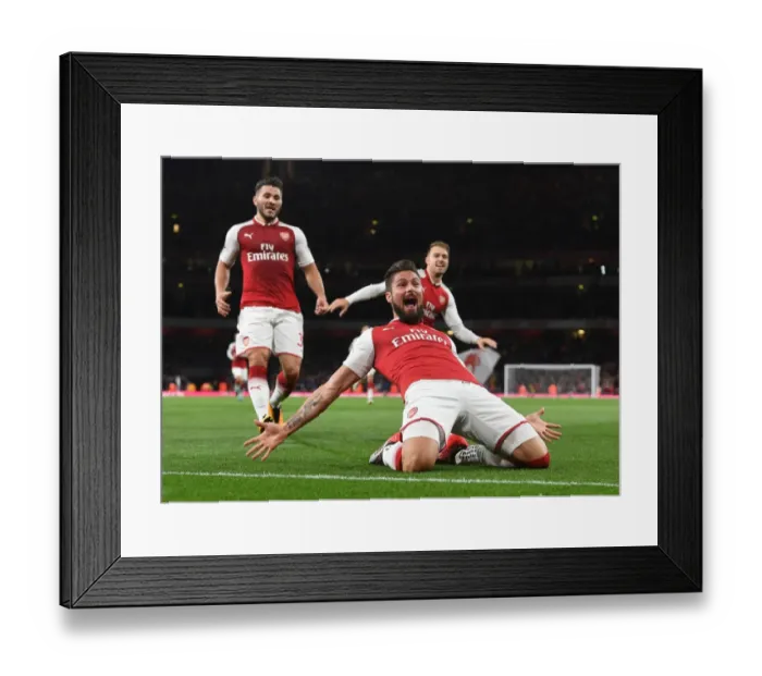 Framed Print : Olivier Giroud's Brace Leads Arsenal to Thrilling 4-3 Comeback Against Leicester City Framed Print : Olivier Giroud's Brace Leads Arsenal to Thrilling 4-3 Comeback Against Leicester City