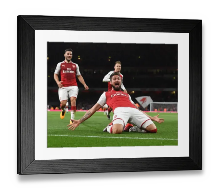 Framed Print : Olivier Giroud's Brace: Arsenal's 4-Goal Rampage vs Leicester City (2017-18) Framed Print : Olivier Giroud's Brace: Arsenal's 4-Goal Rampage vs Leicester City (2017-18)