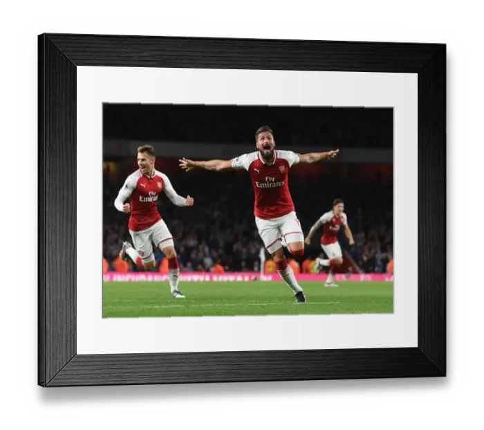 Framed Print : Olivier Giroud's Brace Seals Thrilling 4-3 Victory for Arsenal over Leicester City Framed Print : Olivier Giroud's Brace Seals Thrilling 4-3 Victory for Arsenal over Leicester City