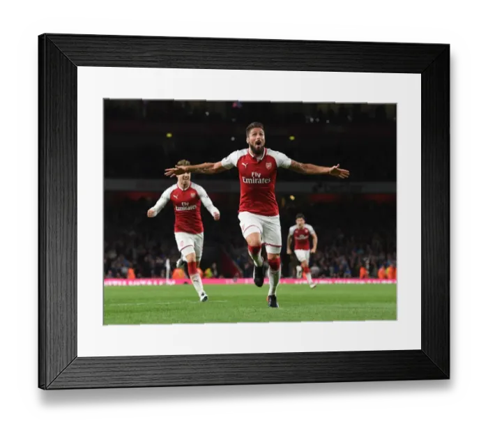 Framed Print : Olivier Giroud's Brace: Arsenal's 4-Goal Rampage vs Leicester City (2017-18) Framed Print : Olivier Giroud's Brace: Arsenal's 4-Goal Rampage vs Leicester City (2017-18)