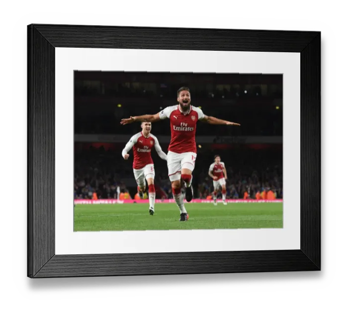 Framed Print : Olivier Giroud's Brace: Arsenal Thrash Leicester City 4-3 in Premier League Opener