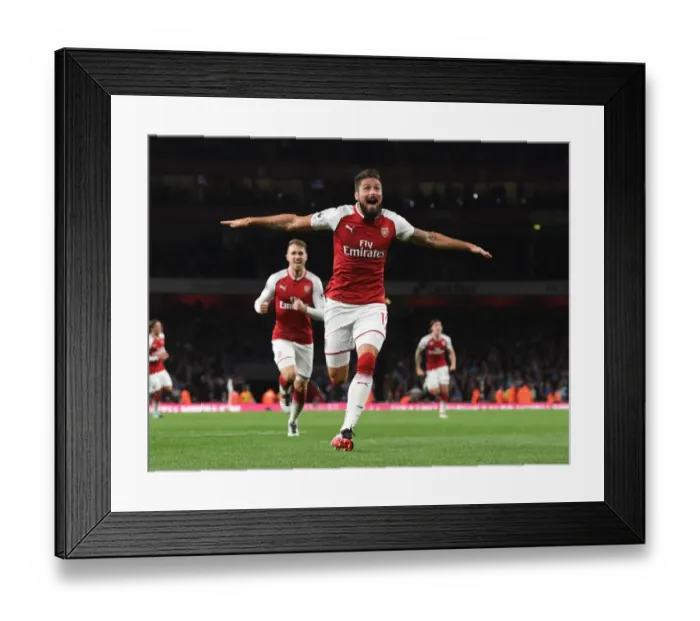 Framed Print : Olivier Giroud's Brace Fuels Dramatic 4-3 Comeback for Arsenal Against Leicester City Framed Print : Olivier Giroud's Brace Fuels Dramatic 4-3 Comeback for Arsenal Against Leicester City