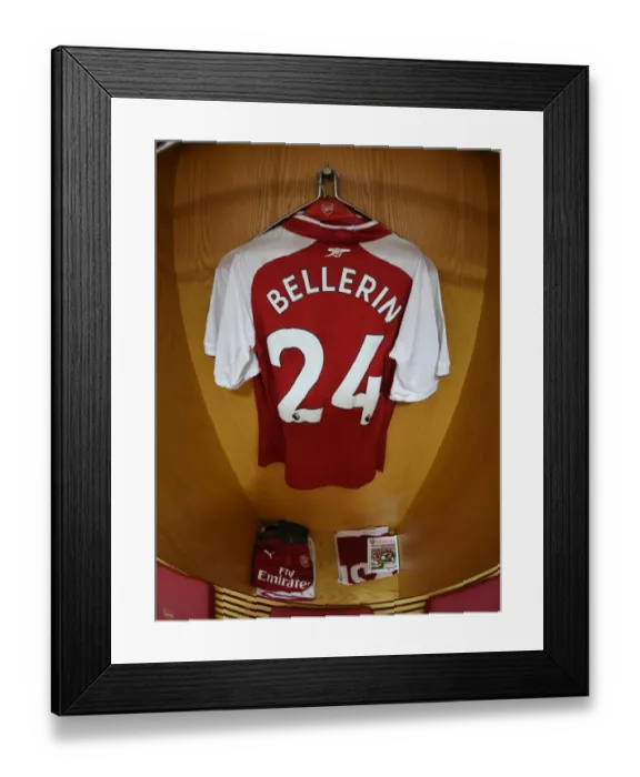 Framed Print : Arsenal FC: Hector Bellerin's Emirates Stadium Jersey in the Home Changing Room (Arsenal v Leicester City, 2017-18)