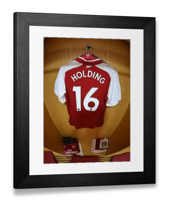 Framed Print : Arsenal's Emirates Stadium: Rob Holding's Shirt in the Home Changing Room Before Arsenal vs Leicester City (2017-18) Framed Print : Arsenal's Emirates Stadium: Rob Holding's Shirt in the Home Changing Room Before Arsenal vs Leicester City (2017-18)