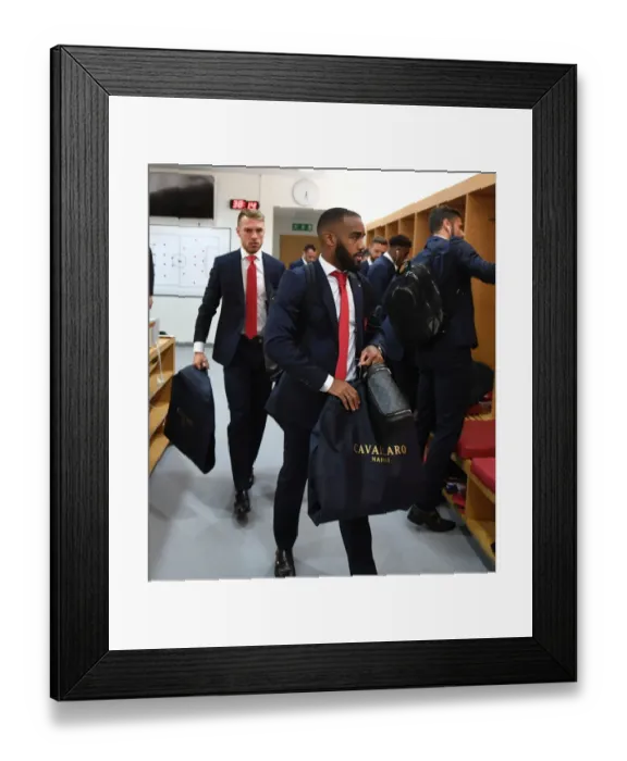 Framed Print : Arsenal's Alex Lacazette in the Home Changing Room - Arsenal vs Leicester City, Premier League 2017-18