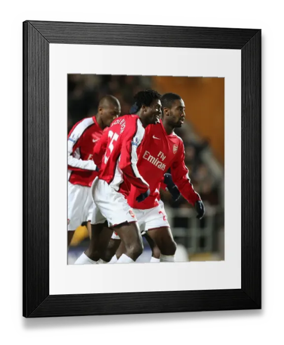 Framed Print : Emmanuel Adebayor celebrates scoring the 1st Arsenal