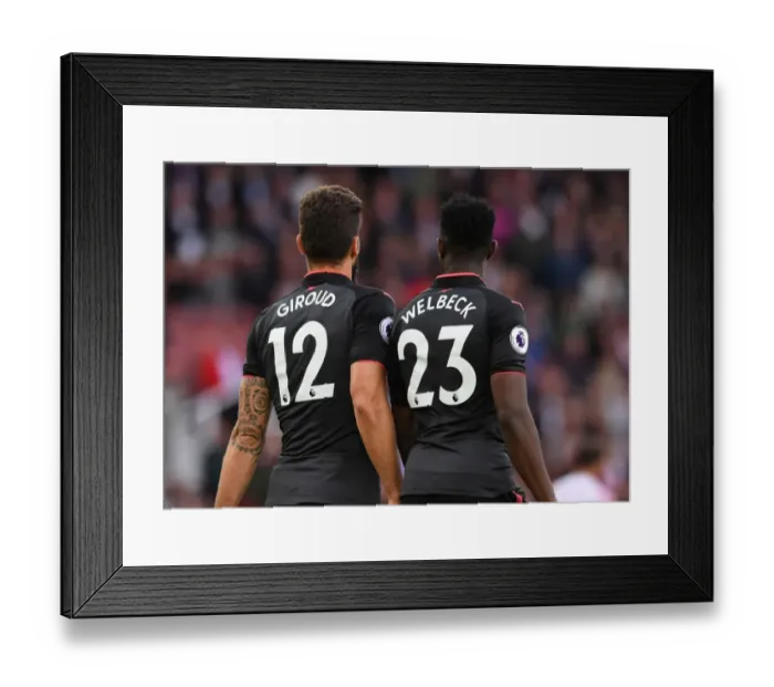 Framed Print : Arsenal's Giroud and Welbeck in Action against Stoke City, 2017-18 Premier League Framed Print : Arsenal's Giroud and Welbeck in Action against Stoke City, 2017-18 Premier League