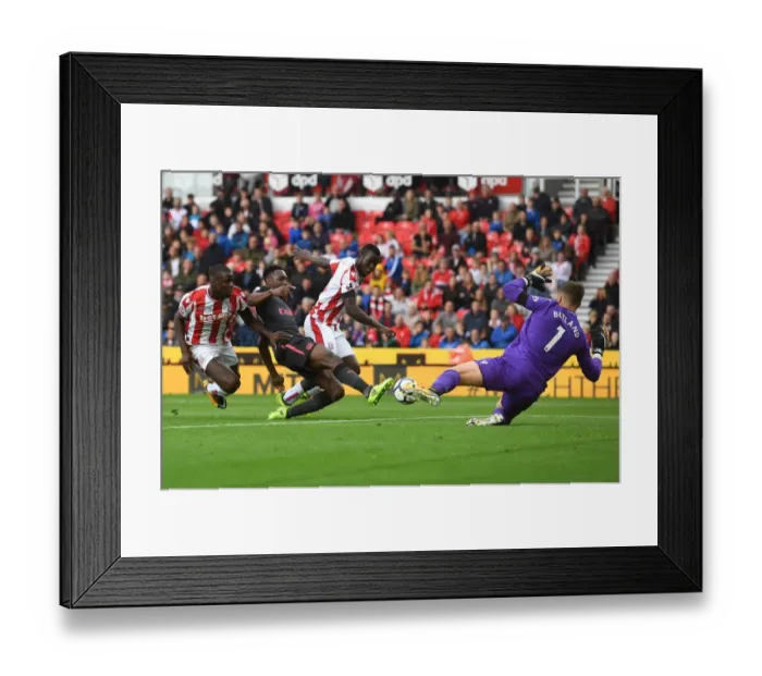 Framed Print : Danny Welbeck vs Jack Butland: Thrilling Save at Stoke City vs Arsenal (Premier League 2017-18)