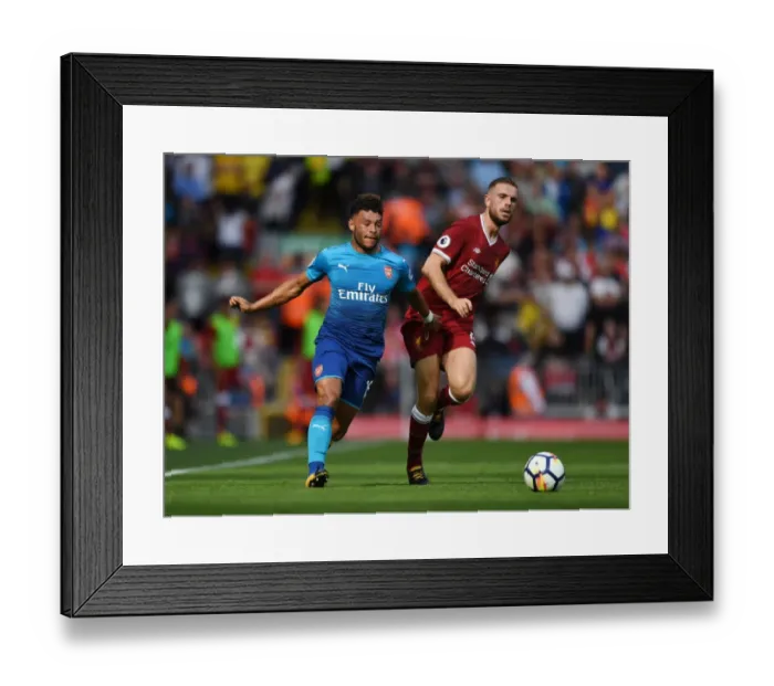 Framed Print : Clash of Midfield Titans: Oxlade-Chamberlain vs Henderson (Premier League, Liverpool vs Arsenal, 2017-18)