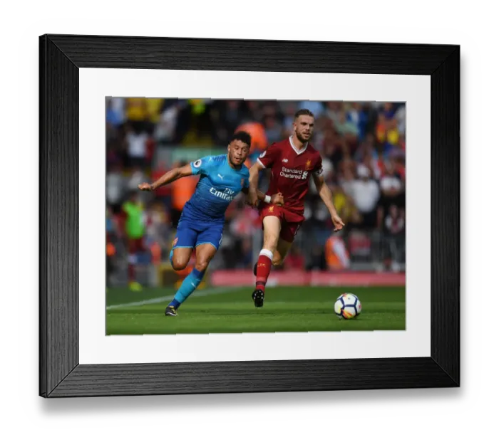 Framed Print : Clash of Midfield Titans: Oxlade-Chamberlain vs. Henderson (Premier League Rivalry, 2017-18)