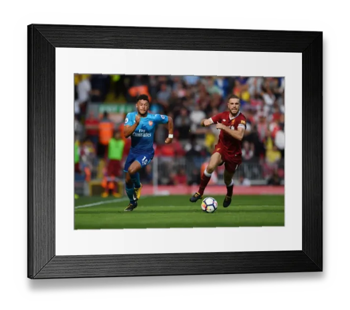 Framed Print : Clash of Midfield Titans: Oxlade-Chamberlain vs. Henderson - Liverpool vs. Arsenal, Premier League 2017-18