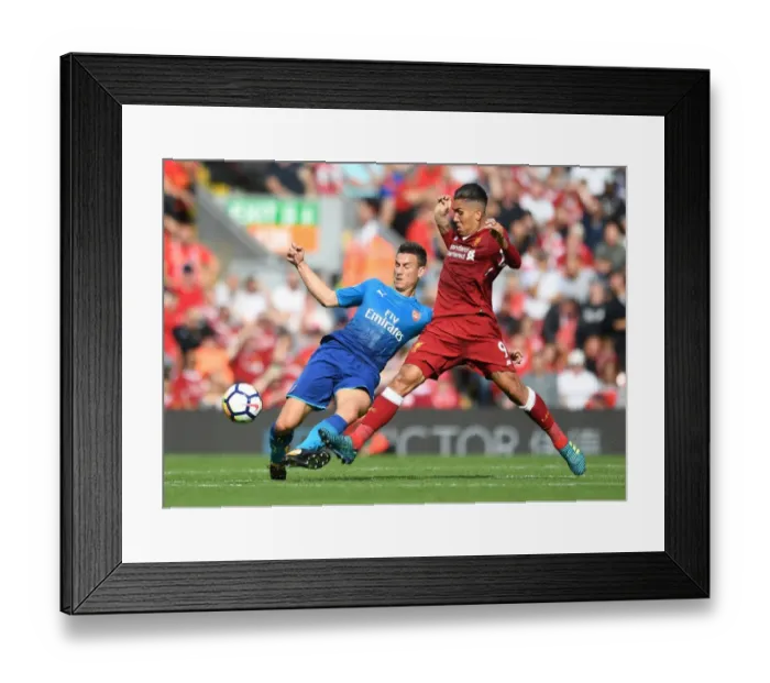 Framed Print : Clash at Anfield: Koscielny vs. Firmino