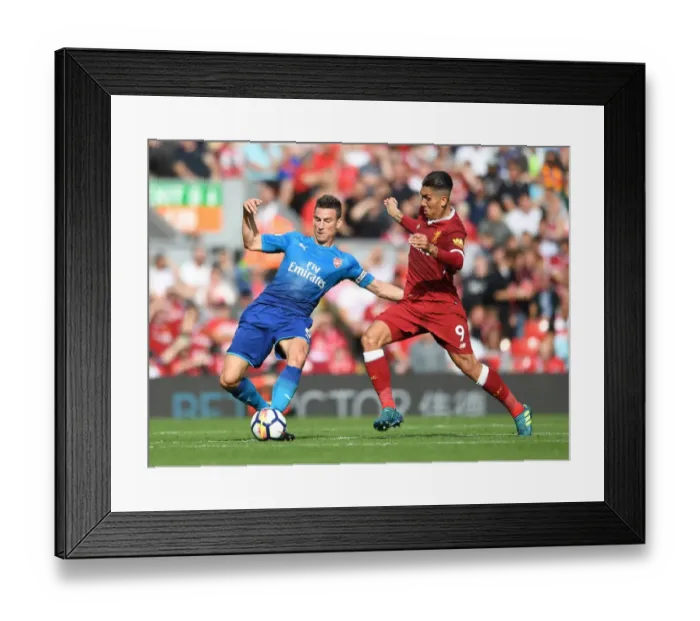 Framed Print : Clash at Anfield: Koscielny vs. Firmino - Premier League Showdown