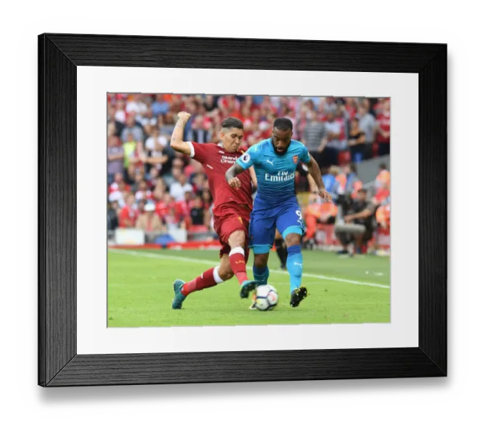 Framed Print : Clash of Strikers: Lacazette vs. Firmino - Liverpool vs. Arsenal, Premier League 2017-18