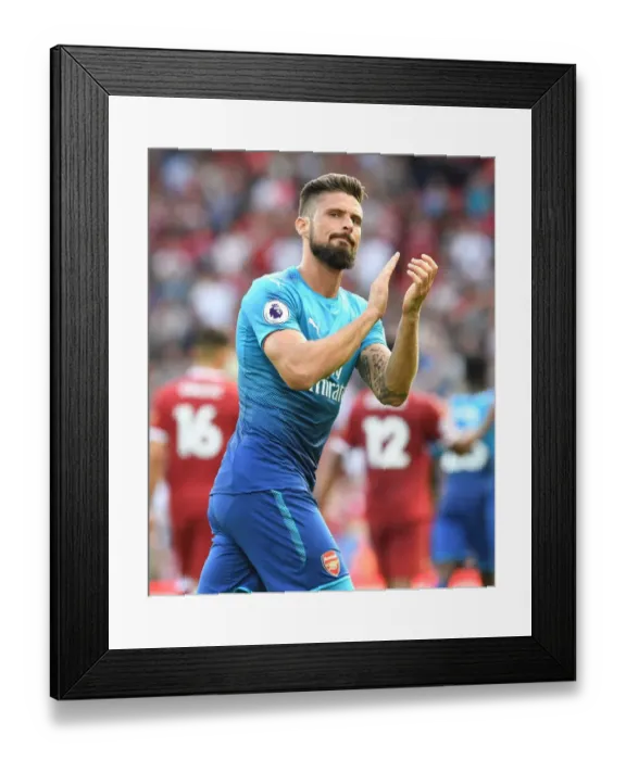 Framed Print : Olivier Giroud Faces Liverpool: Premier League Showdown (2017-18)