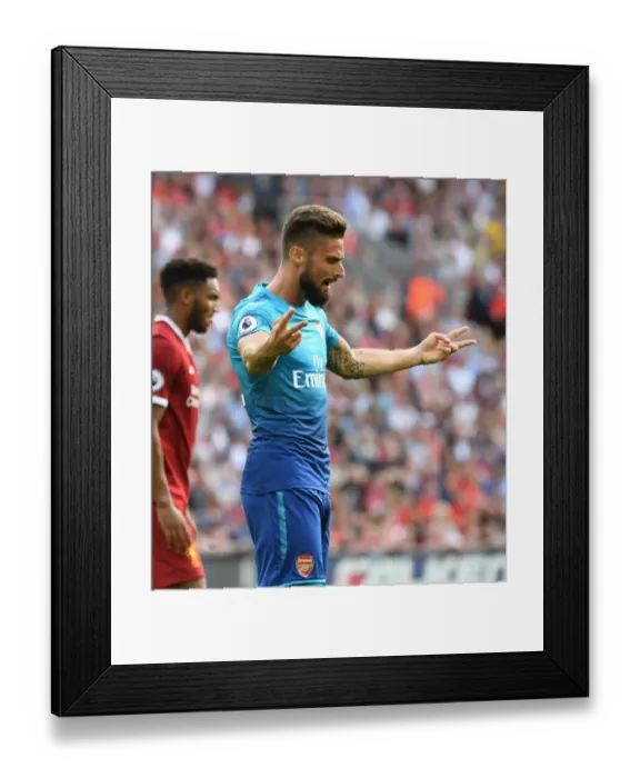 Framed Print : Olivier Giroud vs. Liverpool: Premier League Showdown (2017-18)