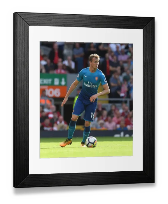 Framed Print : Rob Holding (Arsenal). Liverpool 4: 0 Arsenal. Premier League. Anfield, Liverpool, 27  /  8  /  17
